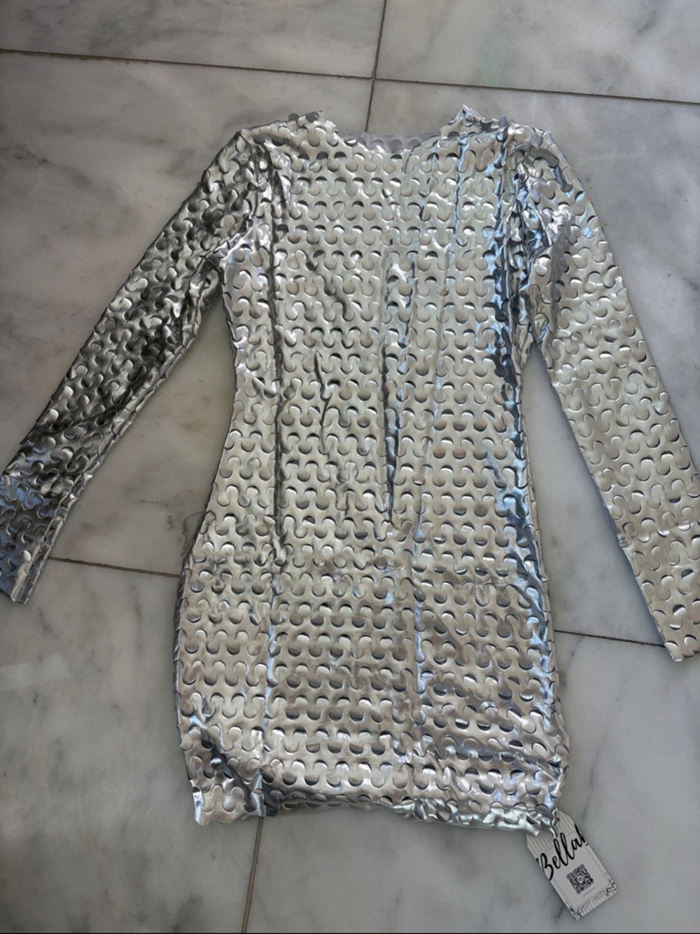 BellanBlue Metallic Silver Long-Sleeve Bodycon Dress